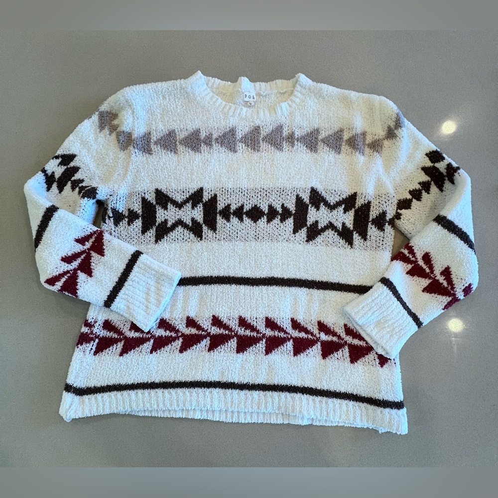 POL Luxe Chenille Aztec Boho
Southwestern Oversize White Sweater Sz Large - Picture 2 of 10